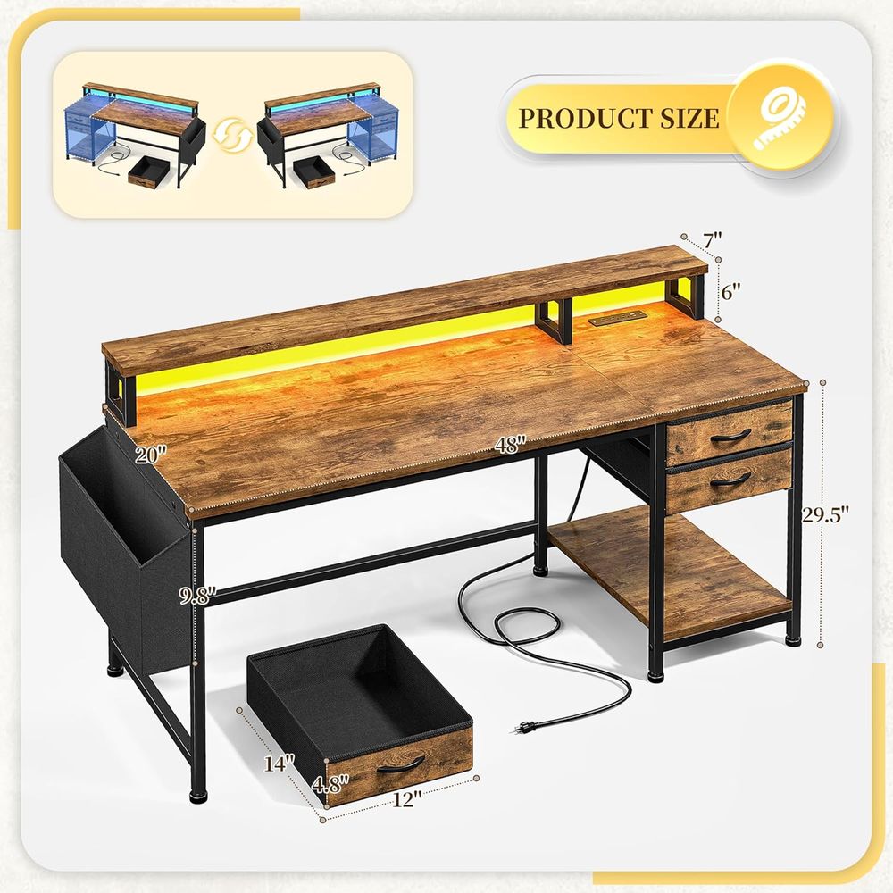Compact 48 Gaming Desk with Wi - Led Gaming Light Strip 评论和价格